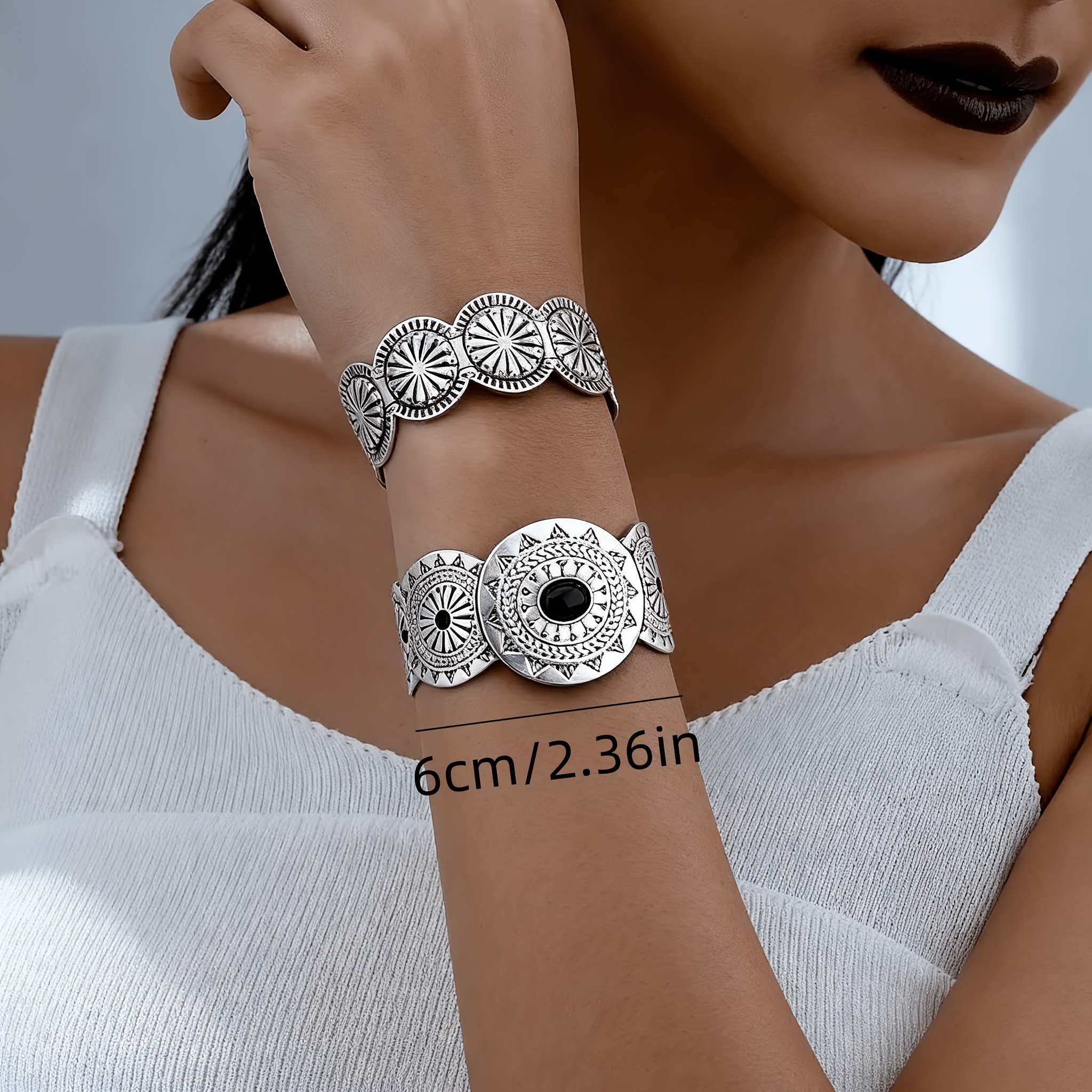 2pc Vintage Ethnic Style Bracelet Set with Geometric Charm